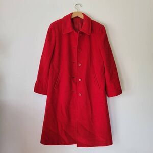 Lands' End 100% Wool Classic Red Women's Coat Long Buttons Pockets 8 M